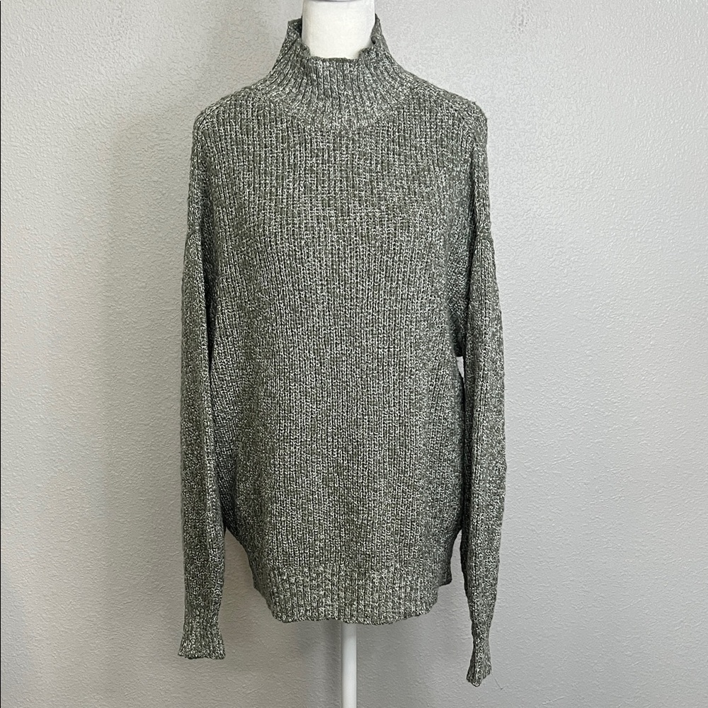 Aerie Mockneck Cotton Sweater Marled Green Size Medium NWT